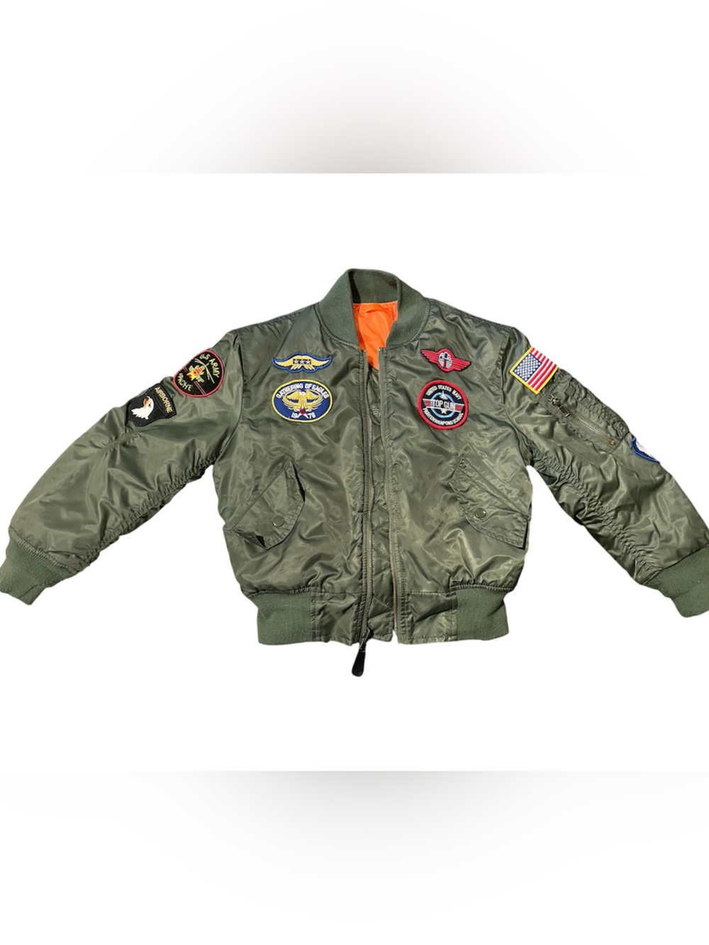 Alpha Industries Kids Patch Bomber Jacket with Orange Lining